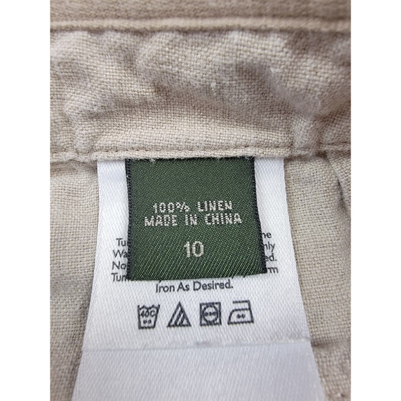 Eddie Bauer Pants Womens 10 Beige Brown Crop 100% Linen Casual Beach Vacation - Picture 6 of 16